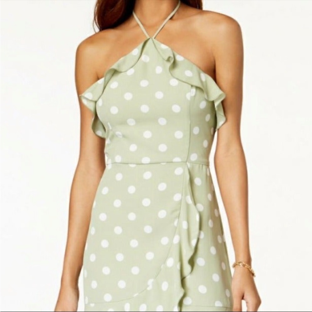 Teeze Me Sage Green & White Polka Dot Ruffle Halter Dress Juniors Size 9/10 & 13